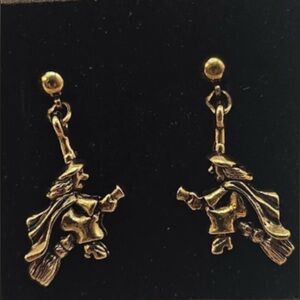 Avon vintage Gold Witch Dangle Earrings with surgical steel posts